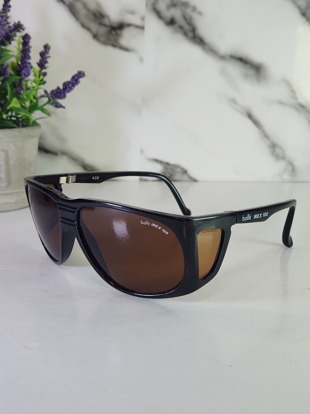 Bolle IREX 100 426 Side Shield, Vintage Sunglasses Black Frame, Brown Lenses